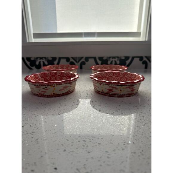 Temp-tations Old World Cranberry 5" Bakers Quiche Pie Plate Bowl Set of 4 - Picture 2 of 4